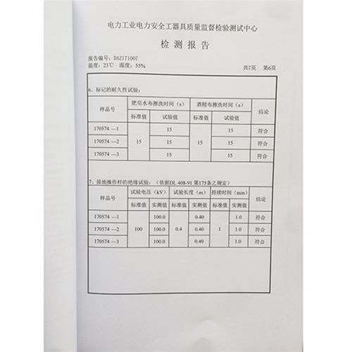 携带型短路接地线 10kv检测报告