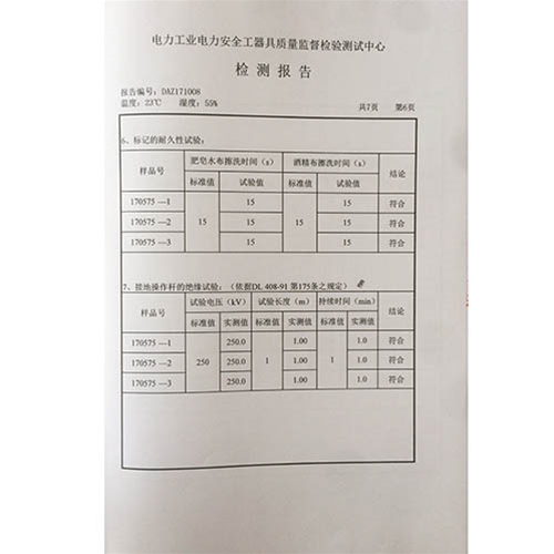 携带型接地线 110kv检测报告