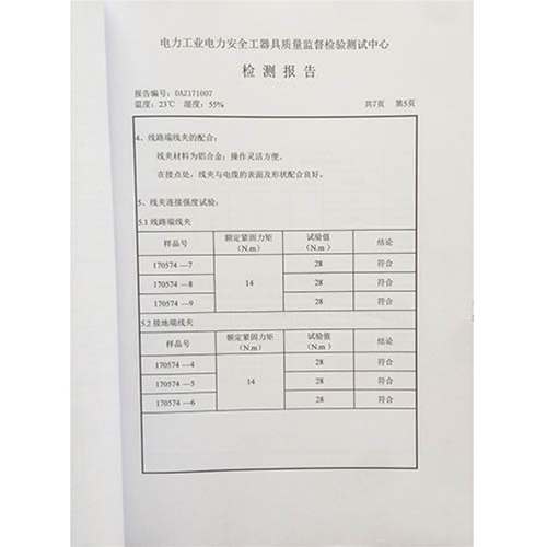 携带型短路接地线 10kv检测报告